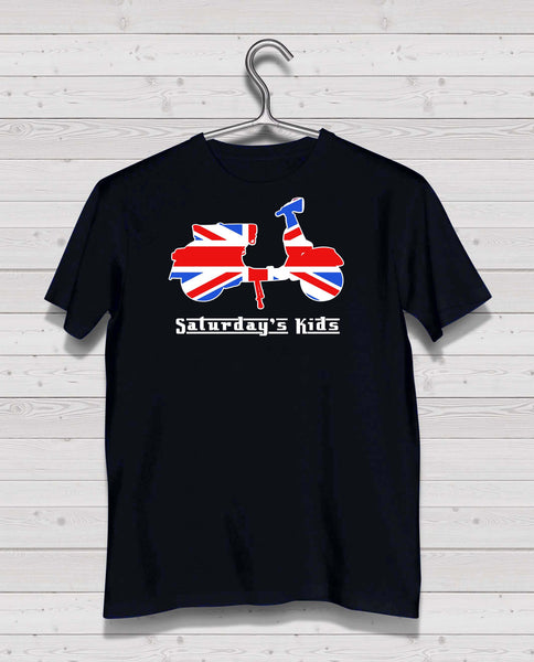 Scooter Style - Black Tshirt, Short Sleeve (Red/White/Blue)