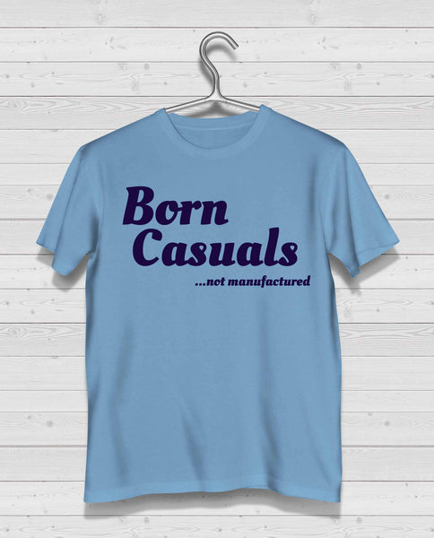Born Casuals L/Blue Short Sleeve TShirt - "not manufactured" navy print