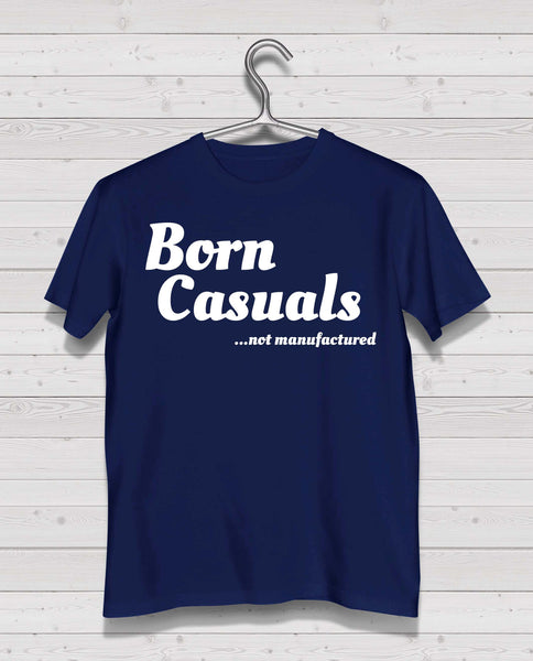 Born Casuals Navy Short Sleeve TShirt - "not manufactured" white print