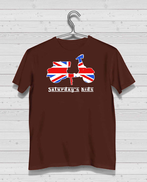 Scooter Style - Brown Tshirt, Short Sleeve (Red/White/Blue)