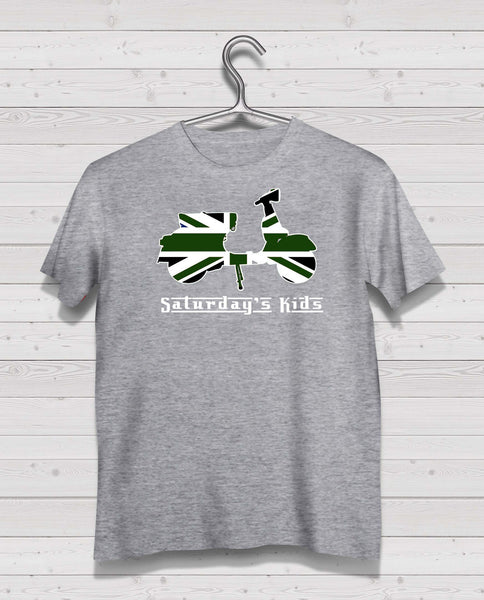 Scooter Style - Grey Tshirt, Short Sleeve (Green/White/Black)
