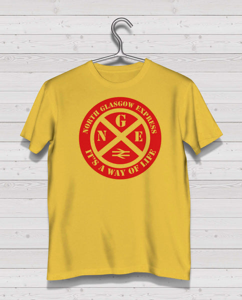 Partick Thistle Yellow Short Sleeve TShirt -  Red Print
