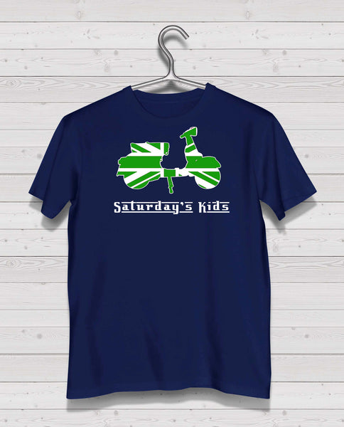 Scooter Style - Navy Tshirt, Short Sleeve (Green/White)
